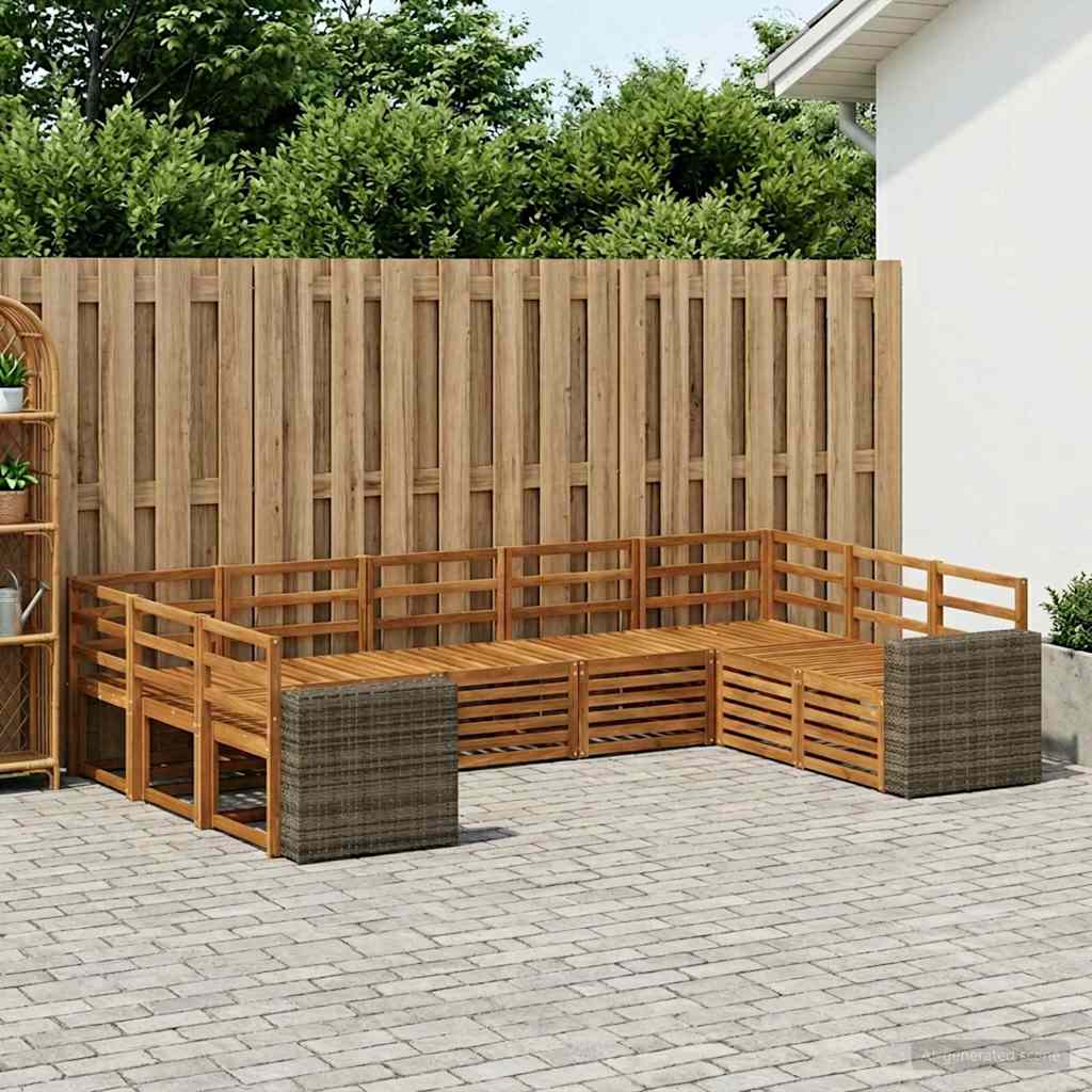 vidaXL Conjunto de sofás de exterior 9 uds. Natural