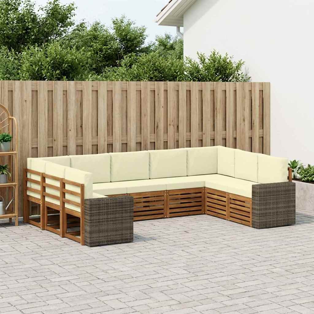 vidaXL Conjunto de sofás de exterior 9 uds. Natural y Crema Poliéster