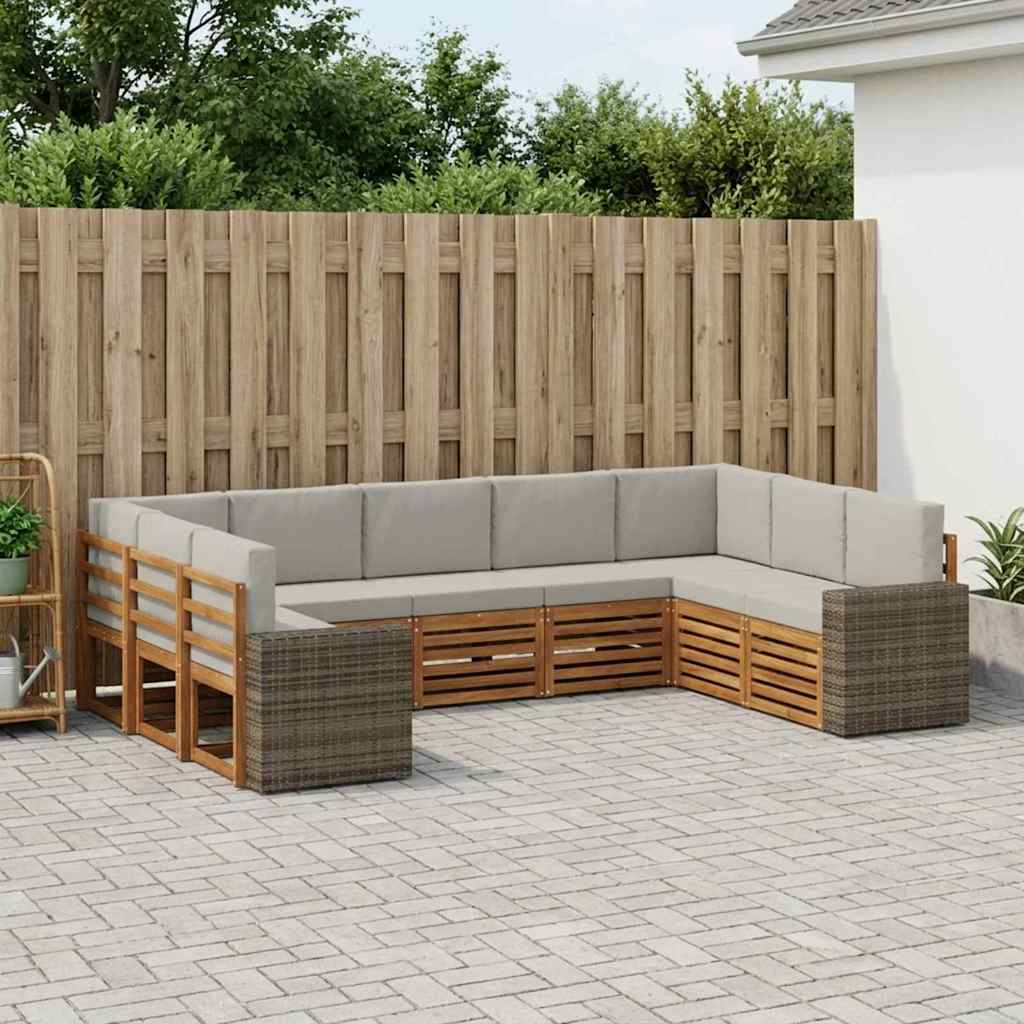 vidaXL Conjunto de sofás de exterior 9 uds. Natural y Gris Claro