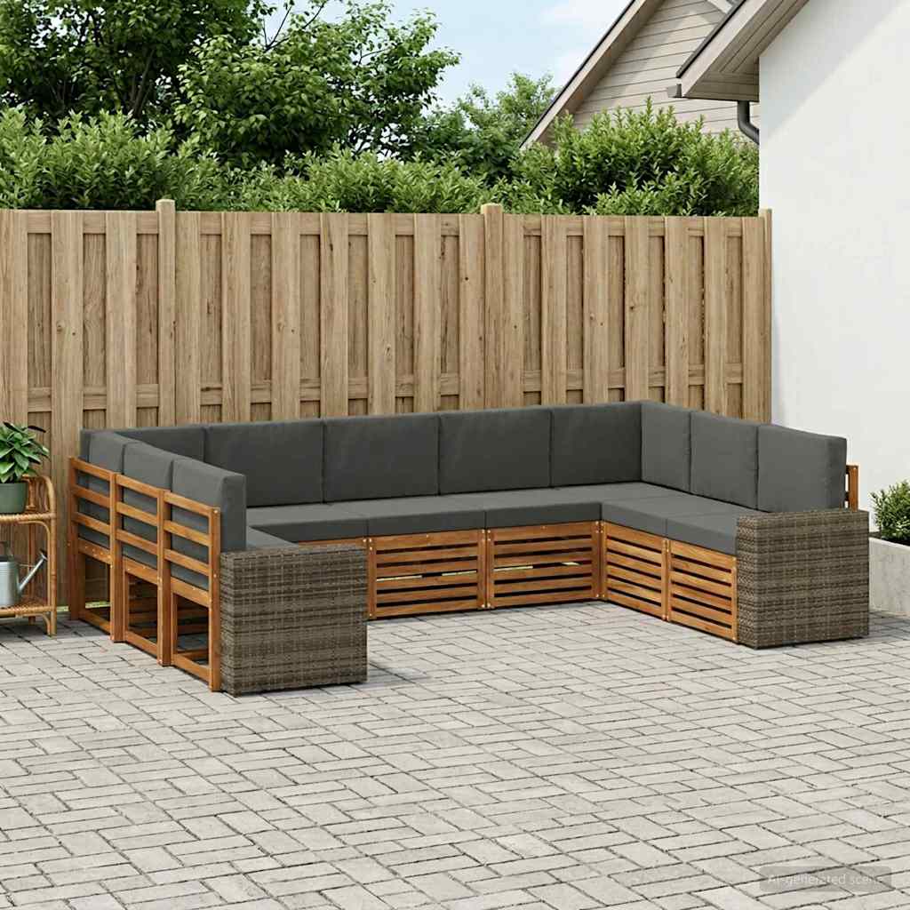 vidaXL Conjunto de sofás de exterior 9 uds. Natural y Antracita