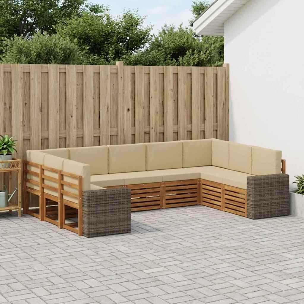 vidaXL Conjunto de sofás de exterior 9 uds. Natural y Beige Poliéster