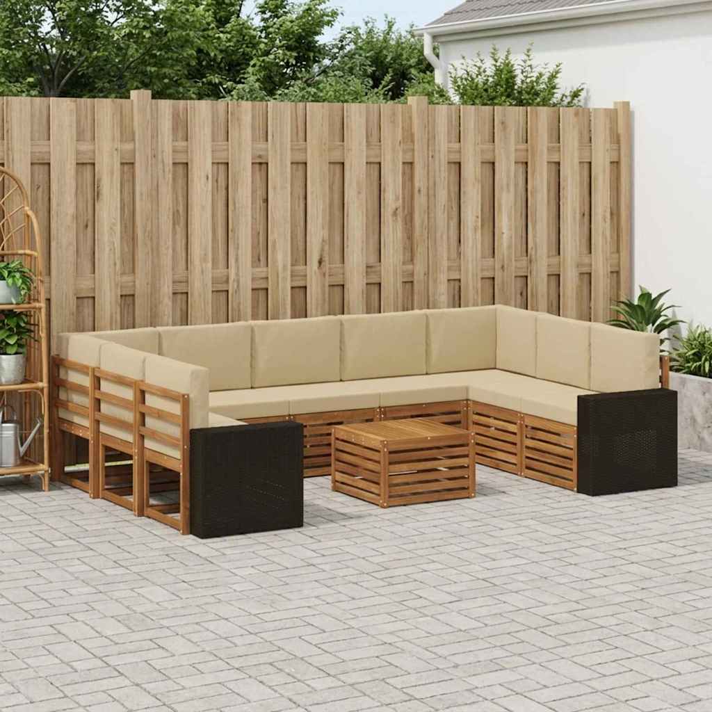 vidaXL Conjunto de sofás de exterior 10 uds. Natural y Beige Poliéster