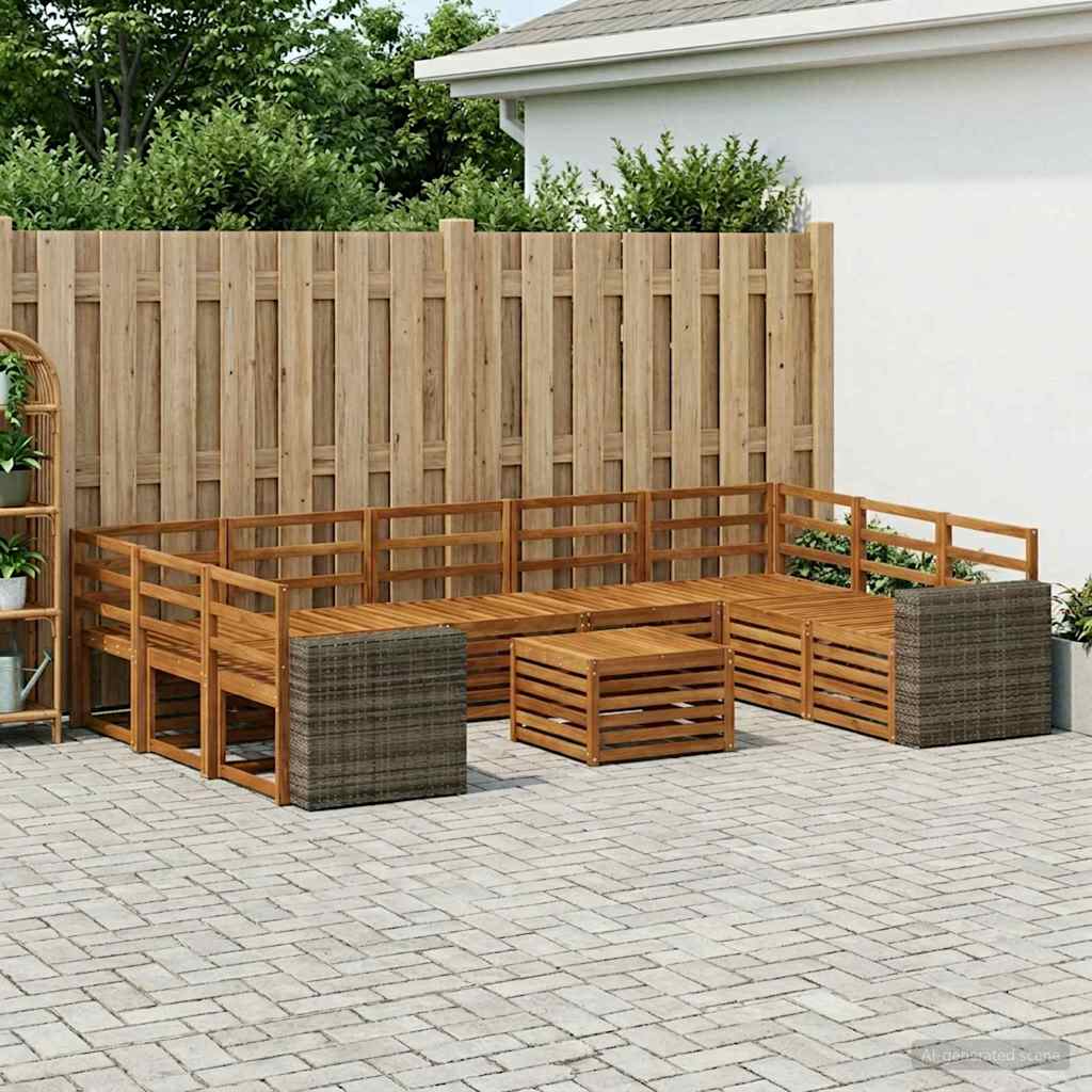 vidaXL Conjunto de sofás de exterior 10 uds. Natural