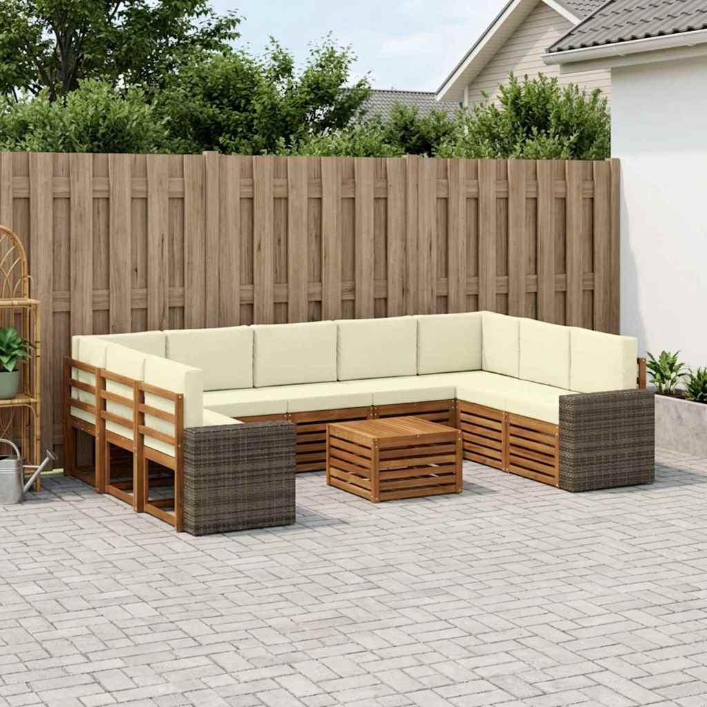 vidaXL Conjunto de sofás de exterior 10 uds. Natural y Crema Poliéster