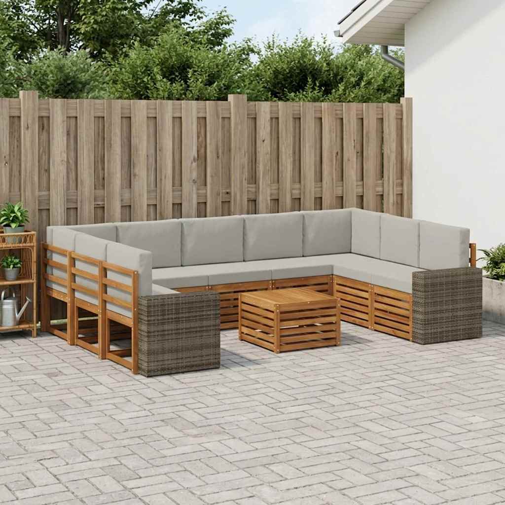 vidaXL Conjunto de sofás de exterior 10 uds. Natural y Gris Claro