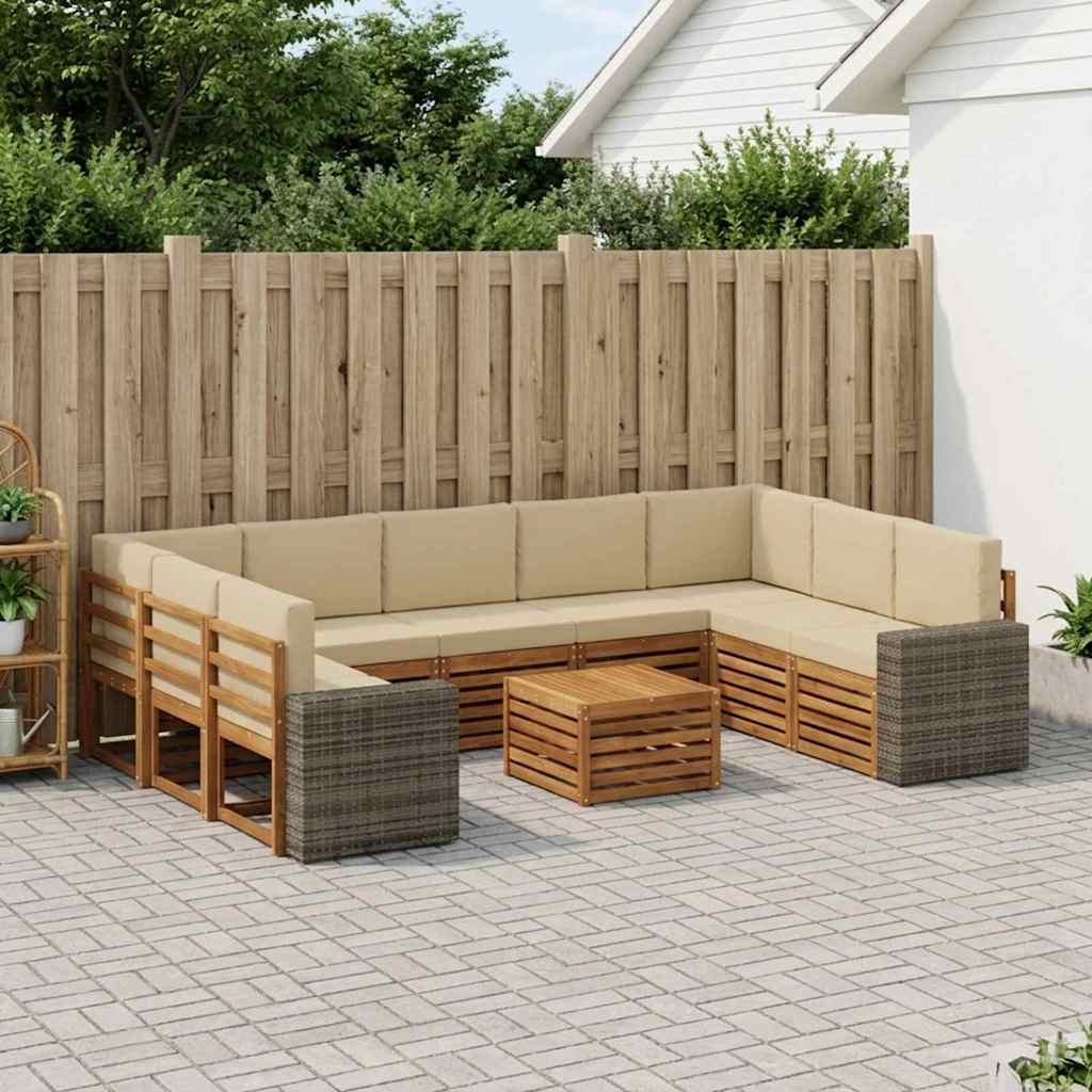 vidaXL Conjunto de sofás de exterior 10 uds. Natural y Beige Poliéster