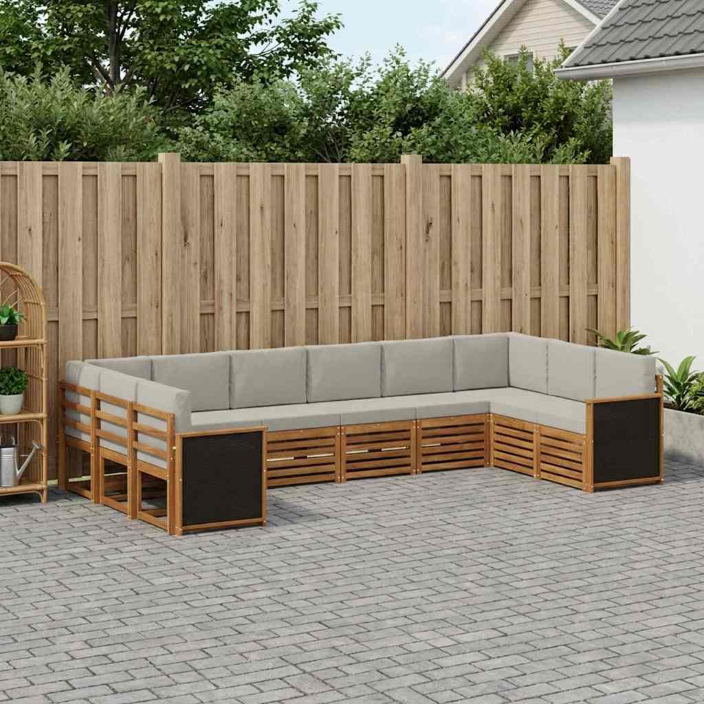 vidaXL Conjunto de sofás de exterior 7 uds. Natural y Gris Claro