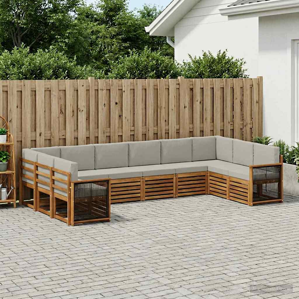 vidaXL Conjunto de sofás de exterior 7 uds. Natural y Gris Claro