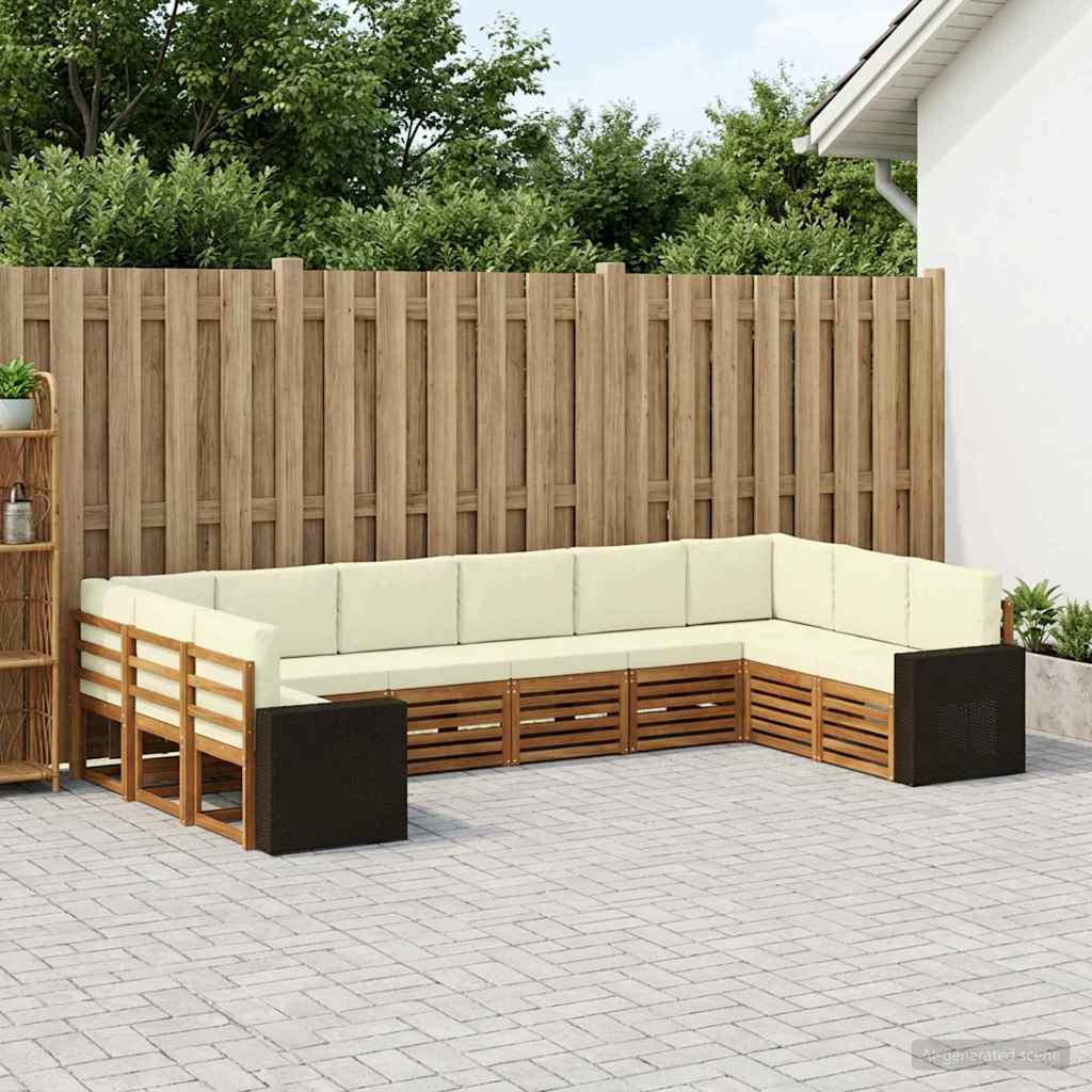 vidaXL Conjunto de sofás de exterior 10 uds. Natural y Crema Poliéster
