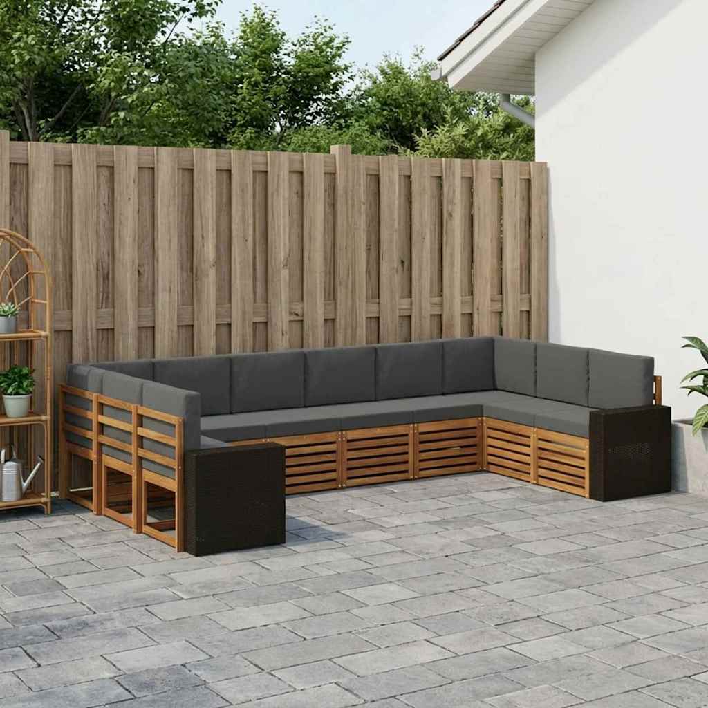 vidaXL Conjunto de sofás de exterior 10 uds. Natural y Antracita