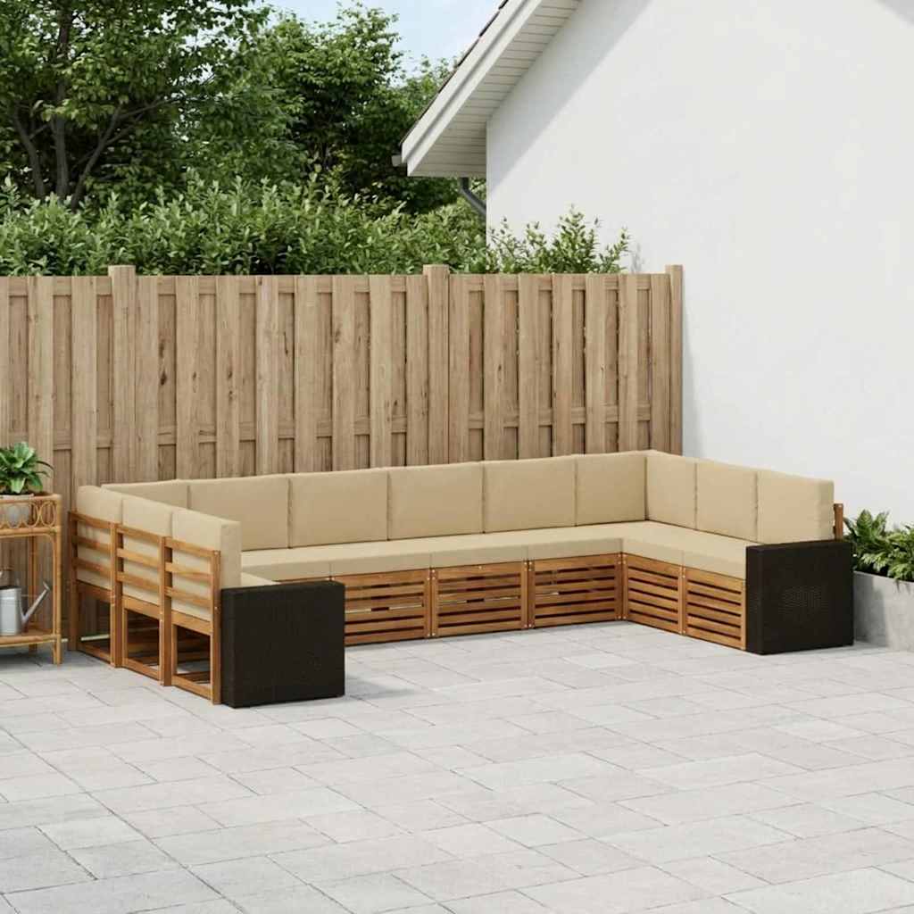 vidaXL Conjunto de sofás de exterior 10 uds. Natural y Beige Poliéster