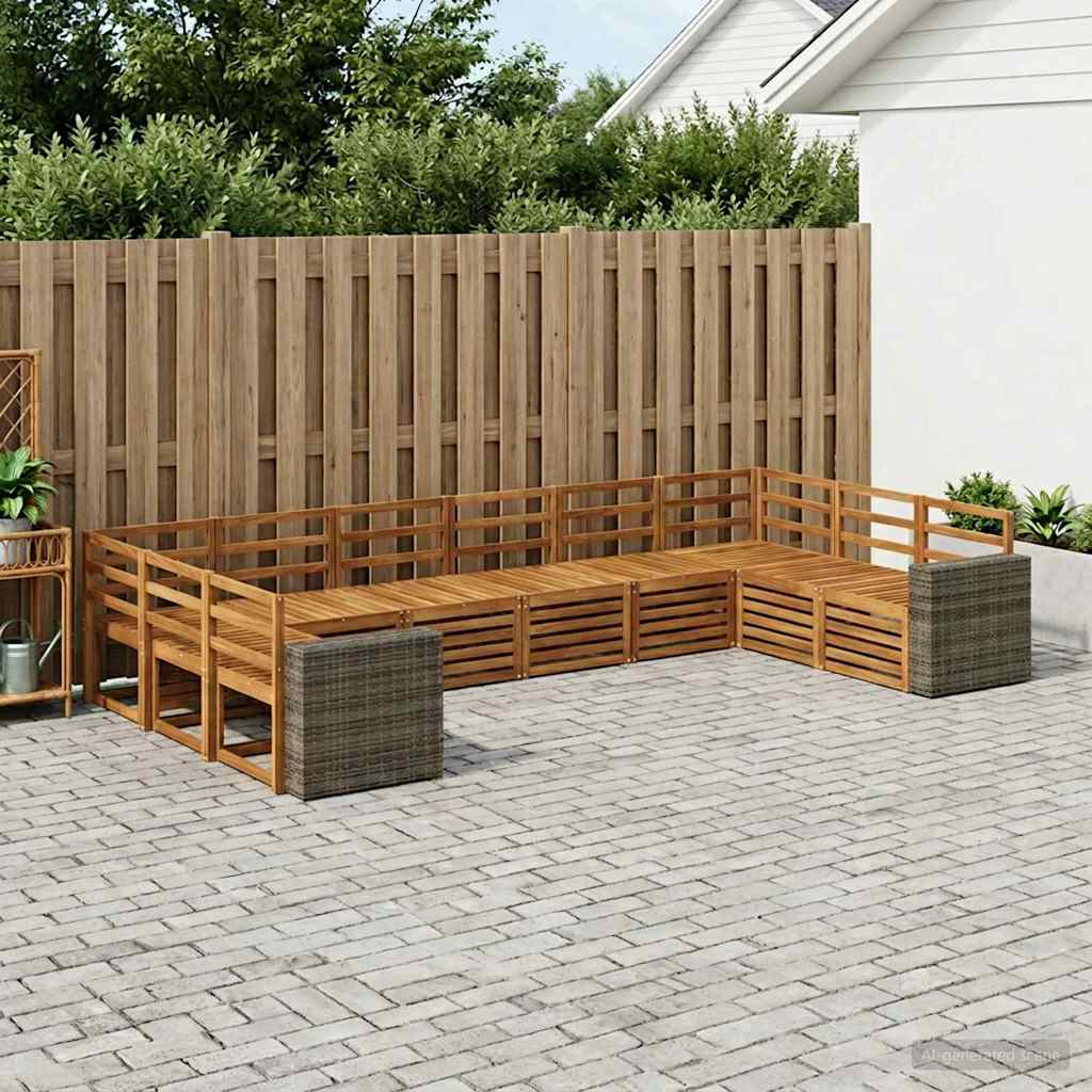 vidaXL Conjunto de sofás de exterior 10 uds. Natural