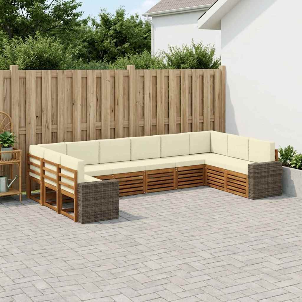 vidaXL Conjunto de sofás de exterior 10 uds. Natural y Crema Poliéster