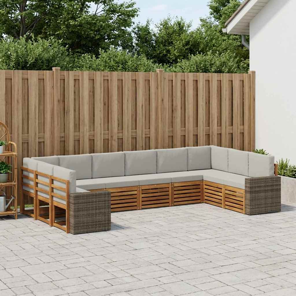 vidaXL Conjunto de sofás de exterior 10 uds. Natural y Gris Claro