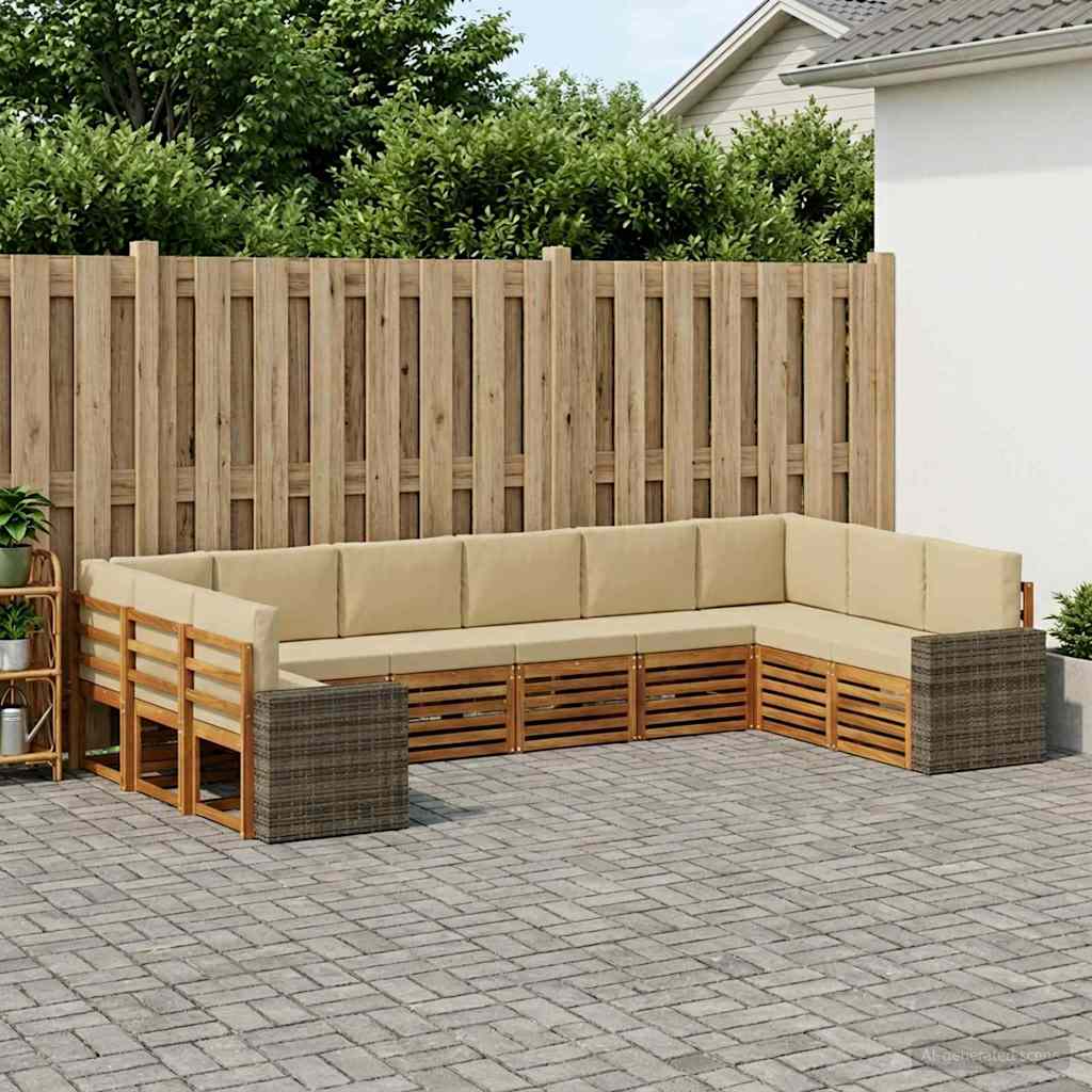vidaXL Conjunto de sofás de exterior 10 uds. Natural y Beige Poliéster
