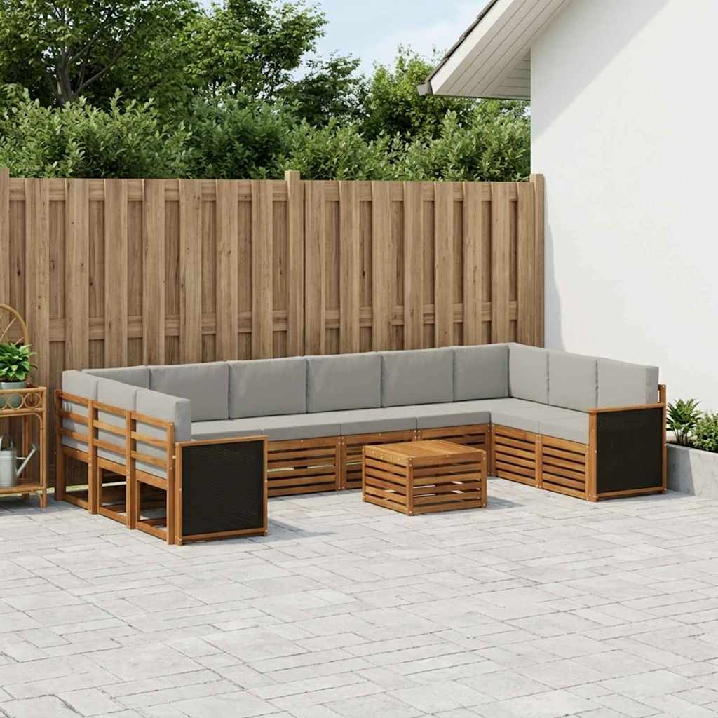 vidaXL Conjunto de sofás de exterior 8 uds. Natural y Gris Claro