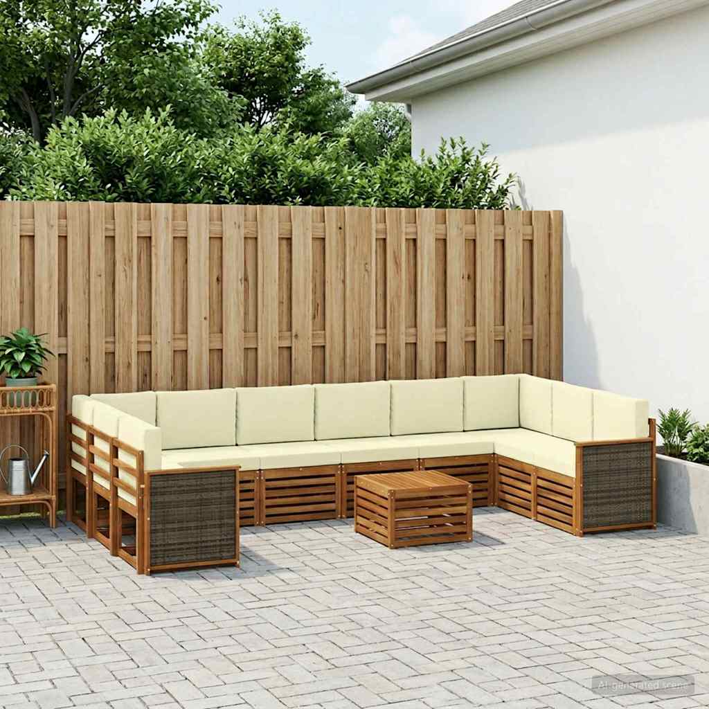 vidaXL Conjunto de sofás de exterior 8 uds. Natural y Crema