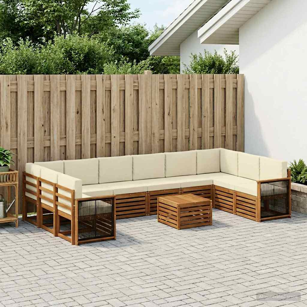 vidaXL Conjunto de sofás de exterior 8 uds. Natural y Crema