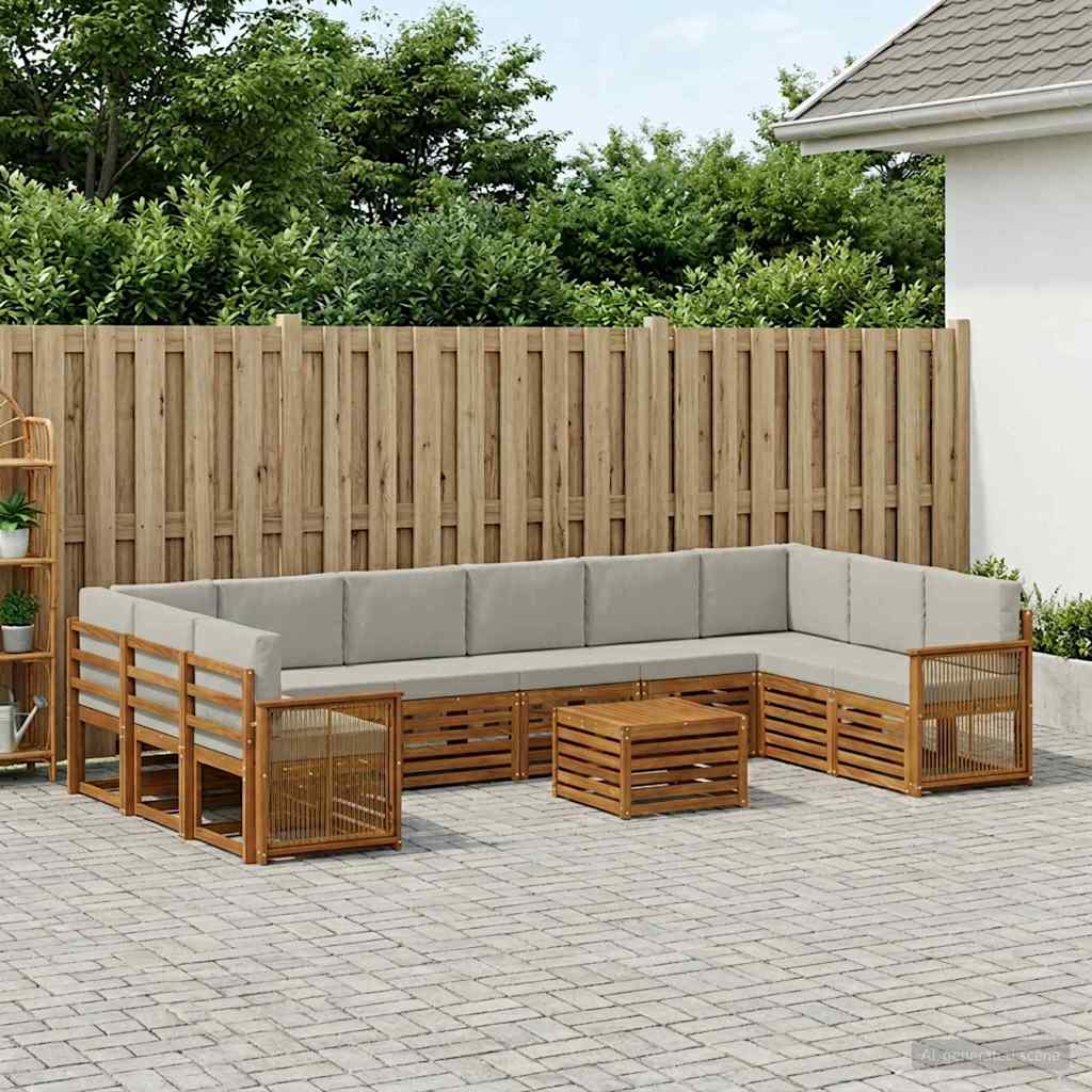 vidaXL Conjunto de sofás de exterior 8 uds. Natural y Gris Claro