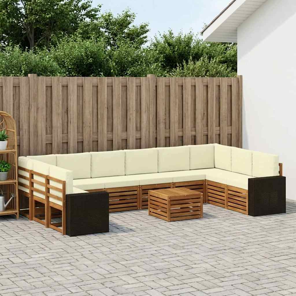 vidaXL Conjunto de sofás de exterior 11 uds. Natural y Crema Poliéster