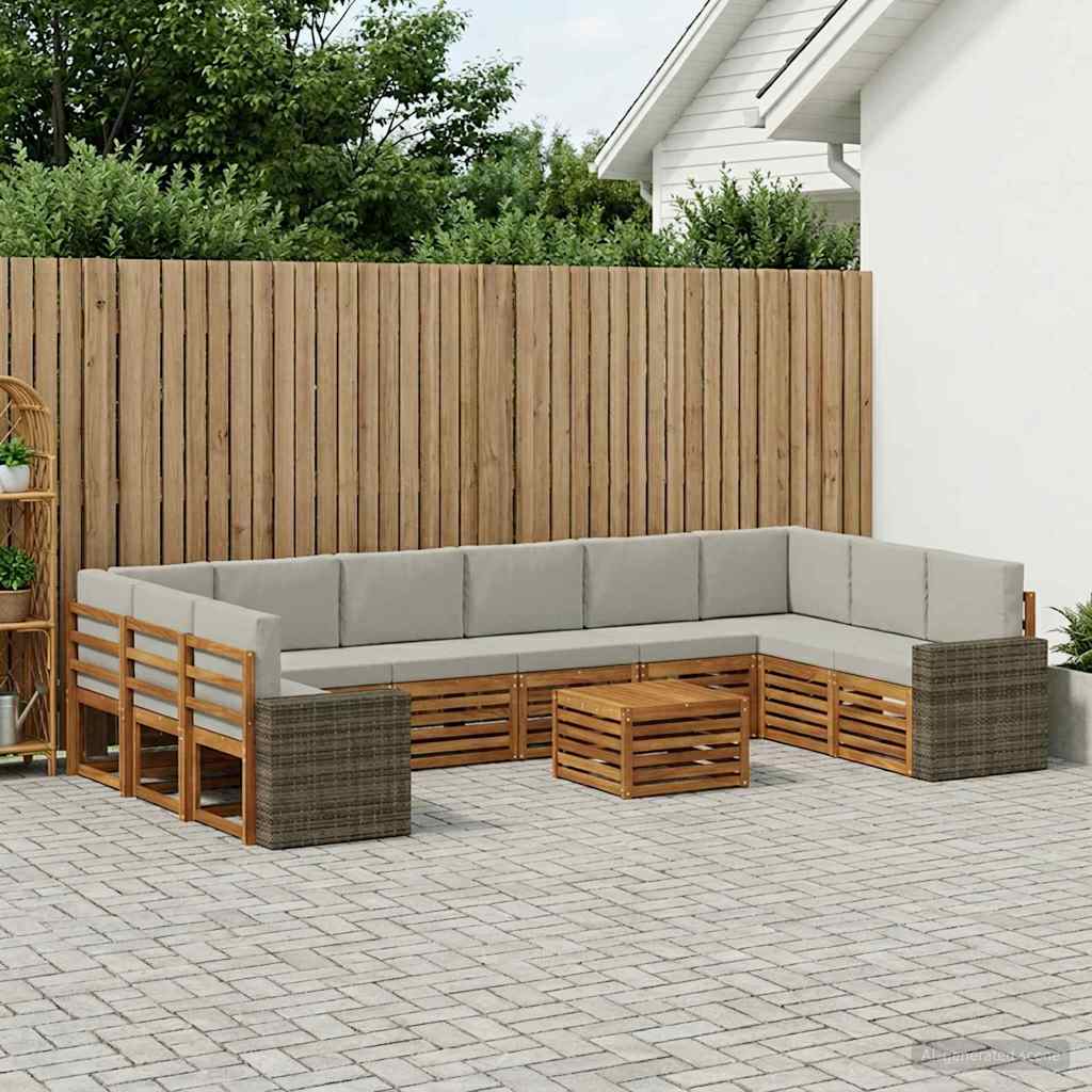 vidaXL Conjunto de sofás de exterior 11 uds. Natural y Gris Claro