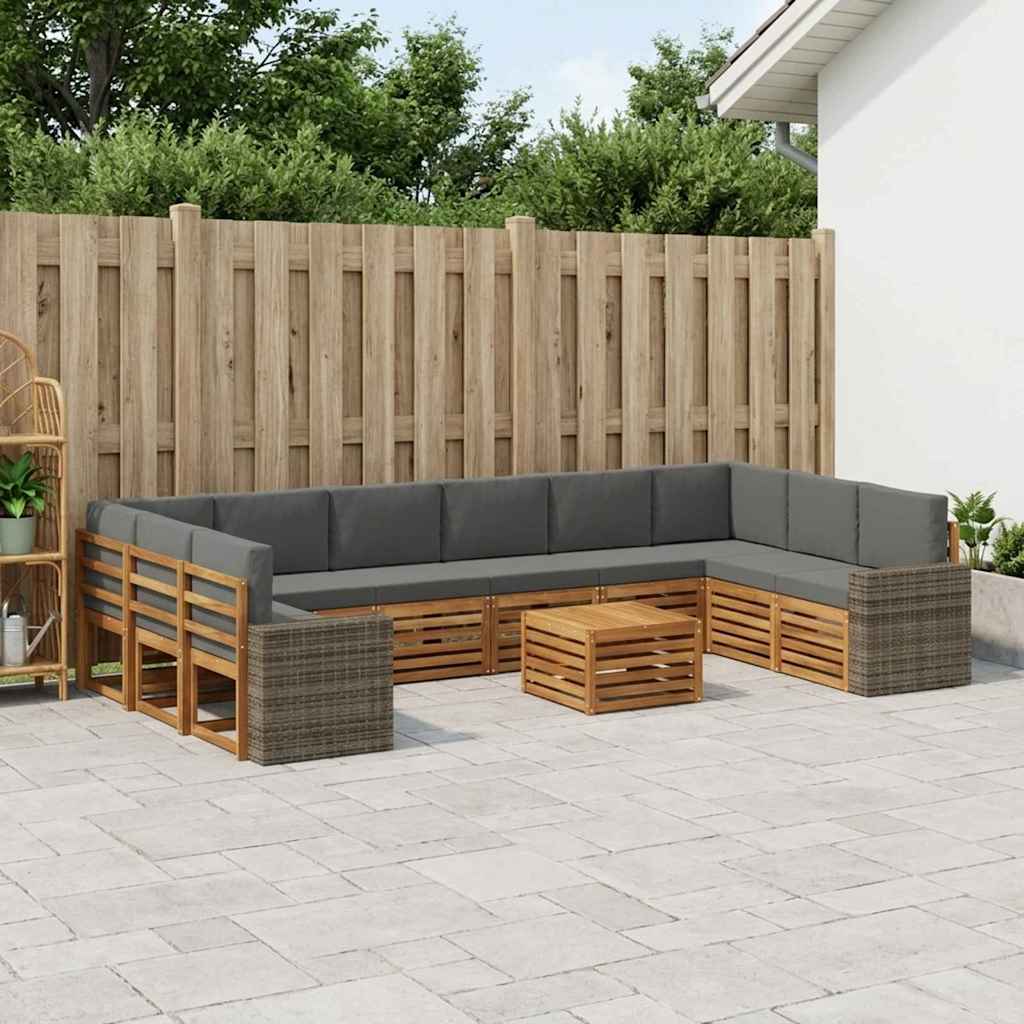 vidaXL Conjunto de sofás de exterior 11 uds. Natural y Antracita