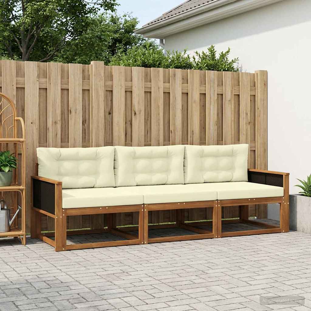 vidaXL Conjunto de sofás de exterior 3 uds. Natural y Crema