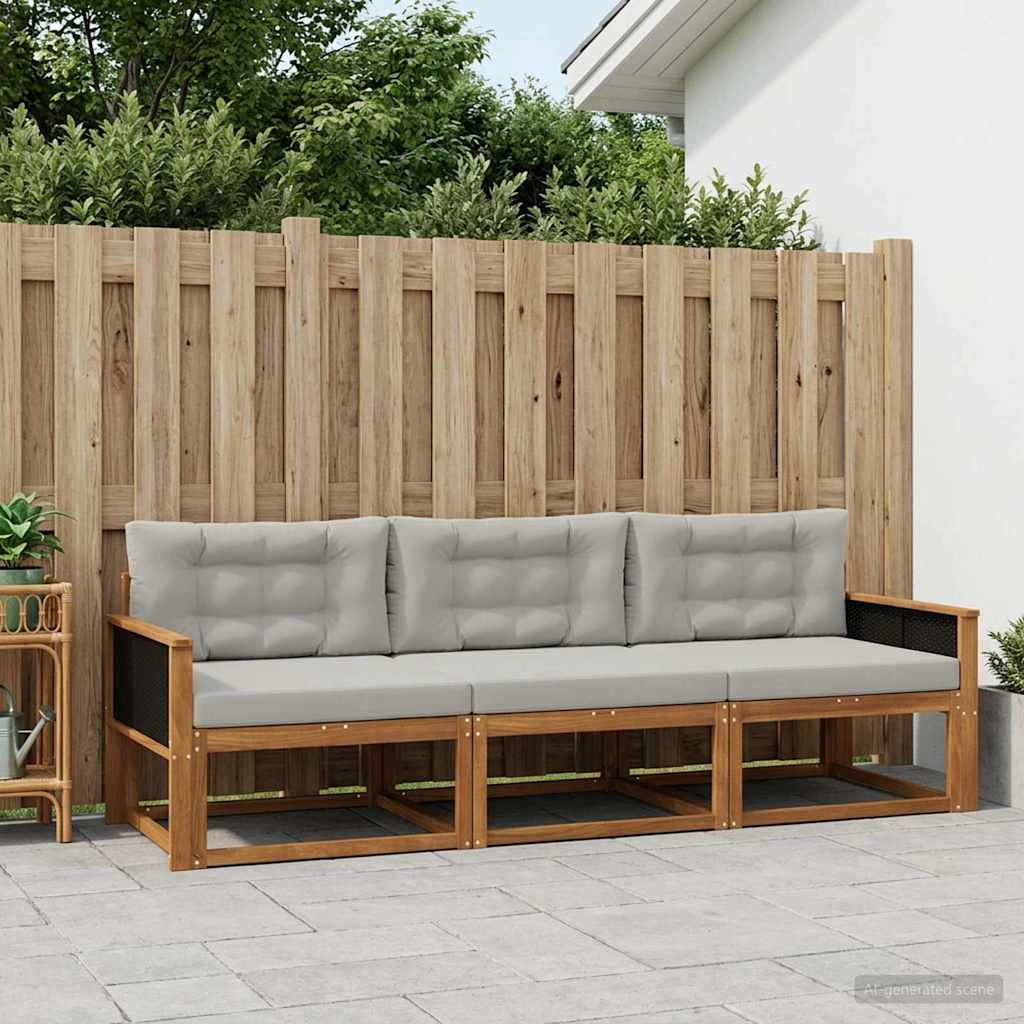 vidaXL Conjunto de sofás de exterior 3 uds. Natural y Gris Claro