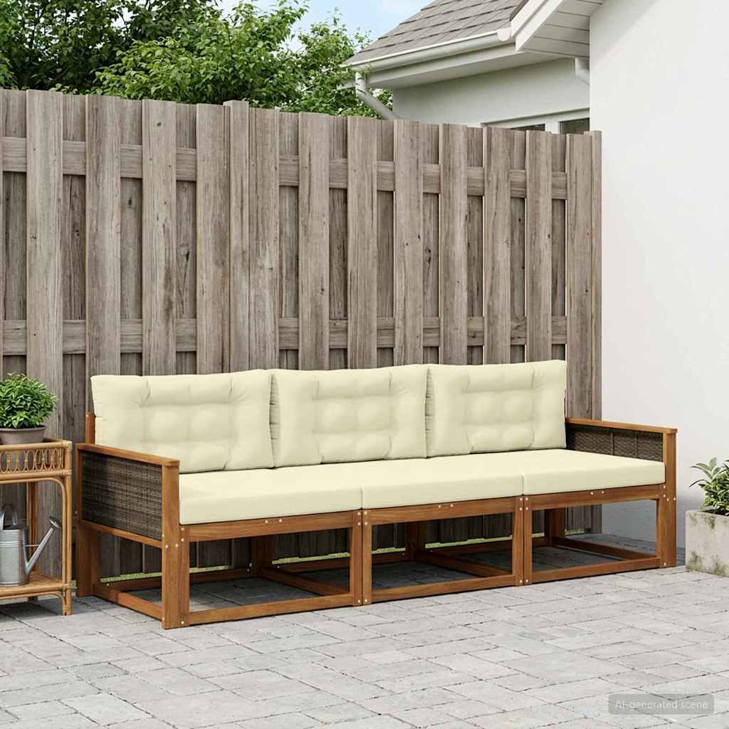 vidaXL Conjunto de sofás de exterior 3 uds. Natural y Crema