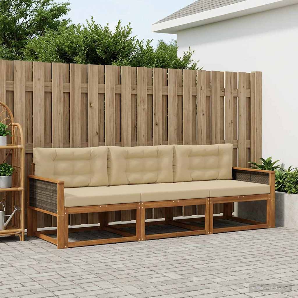 vidaXL Conjunto de sofás de exterior 3 uds. Natural y Beige