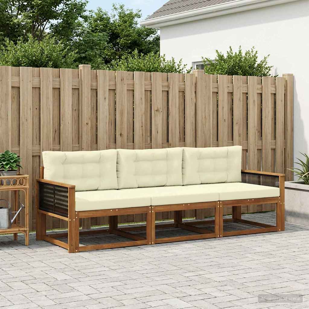 vidaXL Conjunto de sofás de exterior 3 uds. Natural y Crema