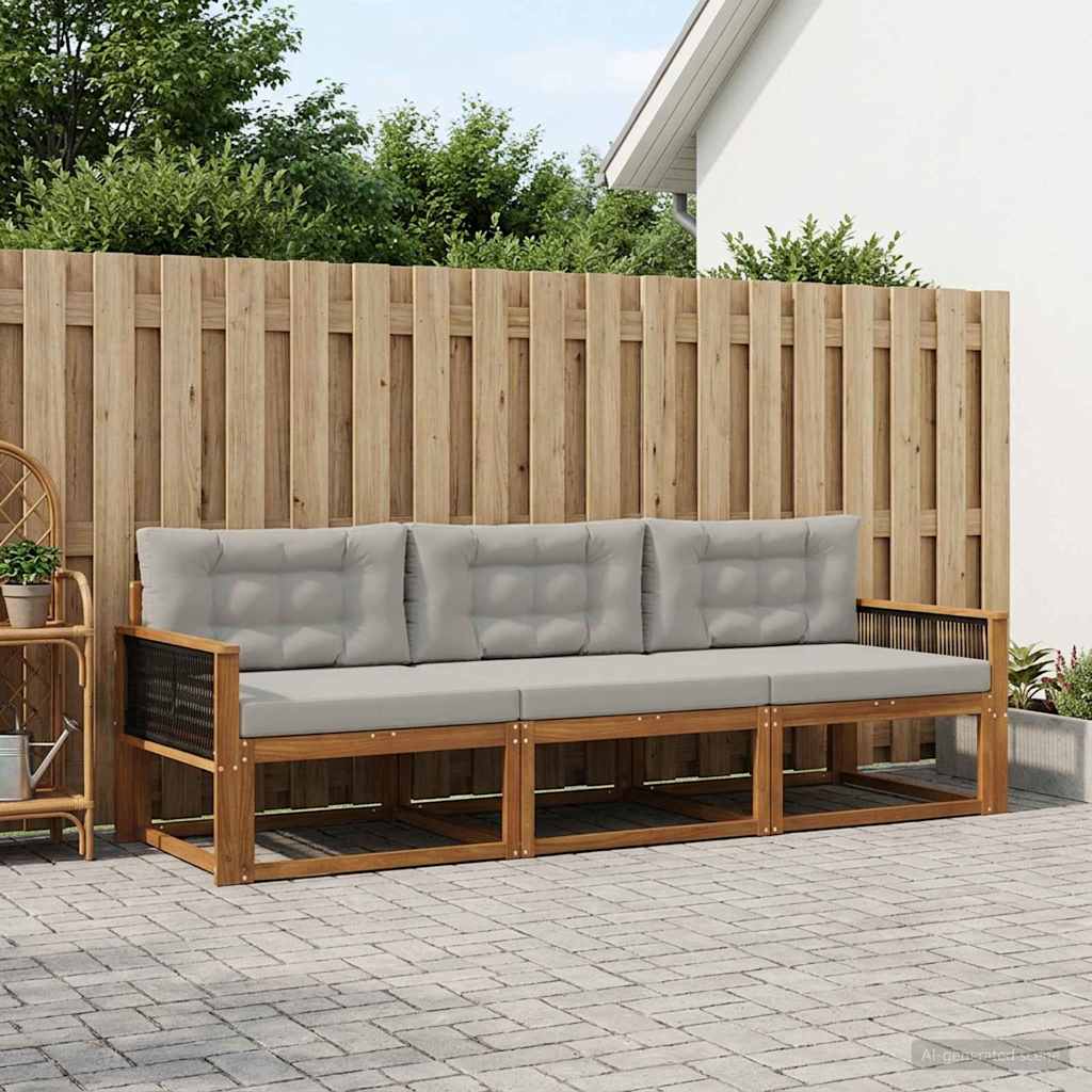vidaXL Conjunto de sofás de exterior 3 uds. Natural y Gris Claro