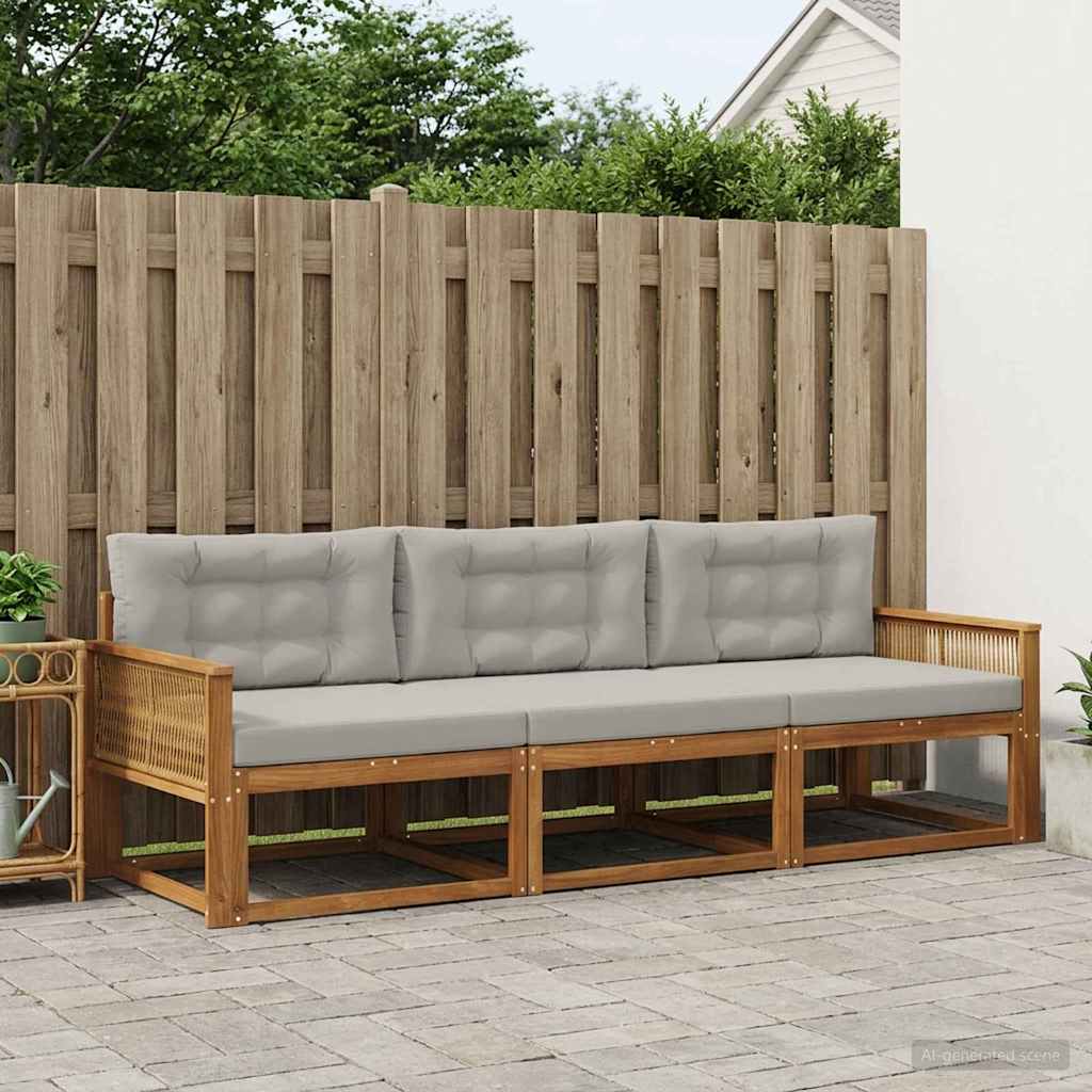 vidaXL Conjunto de sofás de exterior 3 uds. Natural y Gris Claro