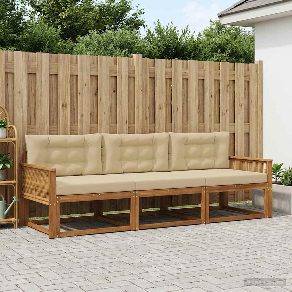 vidaXL Conjunto de sofás de exterior 3 uds. Natural y Beige