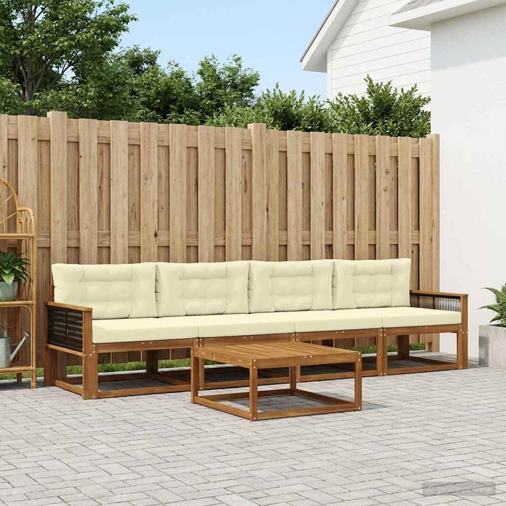 vidaXL Conjunto de sofás de exterior 5 uds. Natural y Crema
