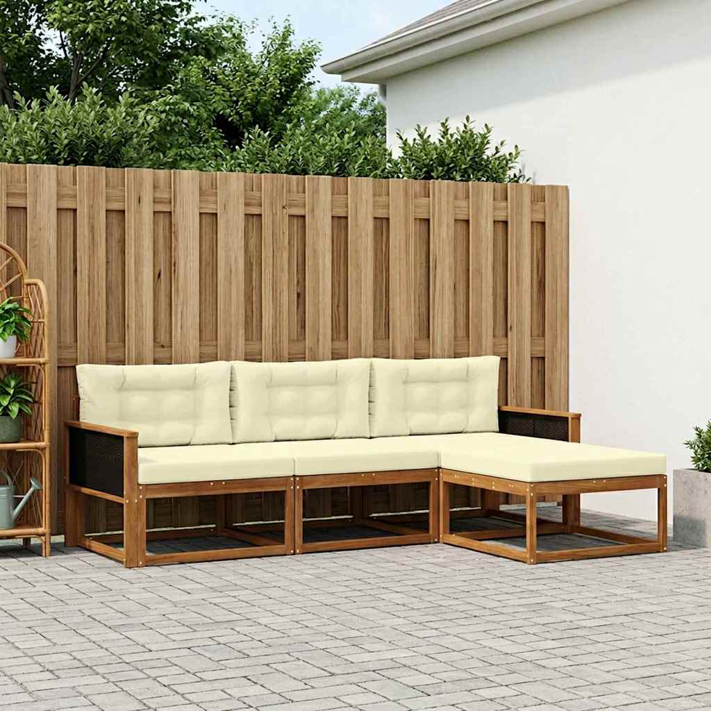vidaXL Conjunto de sofás de exterior 4 uds. Natural y Crema