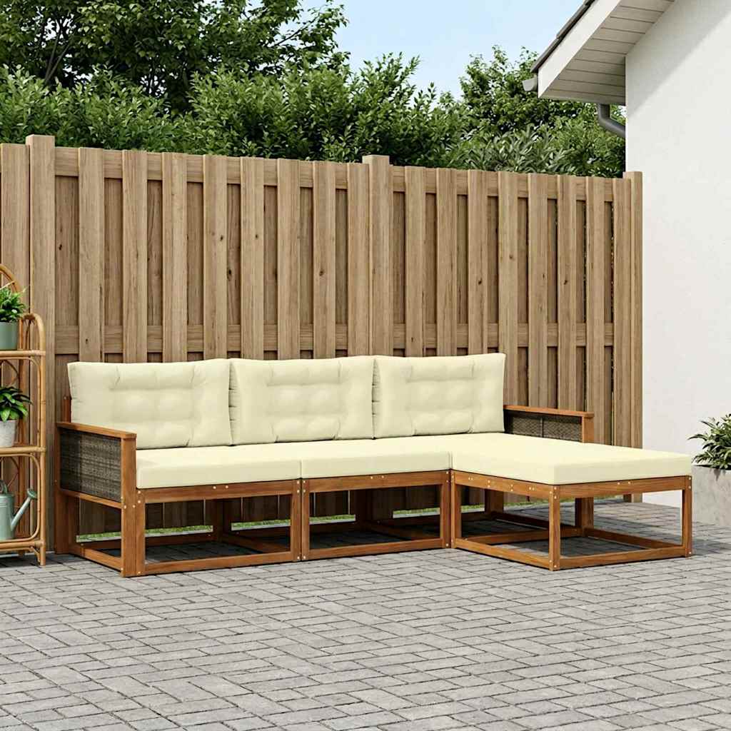 vidaXL Conjunto de sofás de exterior 4 uds. Natural y Crema