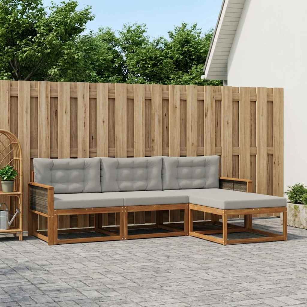 vidaXL Conjunto de sofás de exterior 4 uds. Natural y Gris Claro