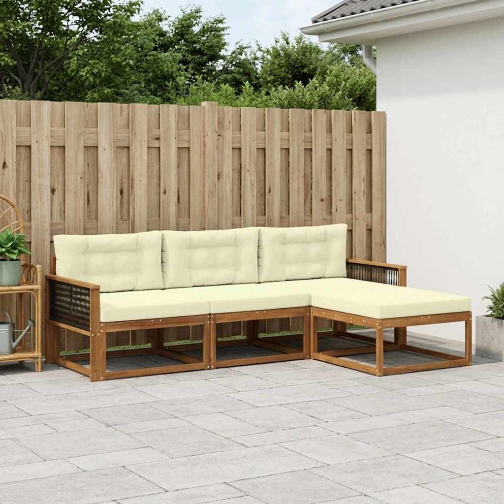 vidaXL Conjunto de sofás de exterior 4 uds. Natural y Crema