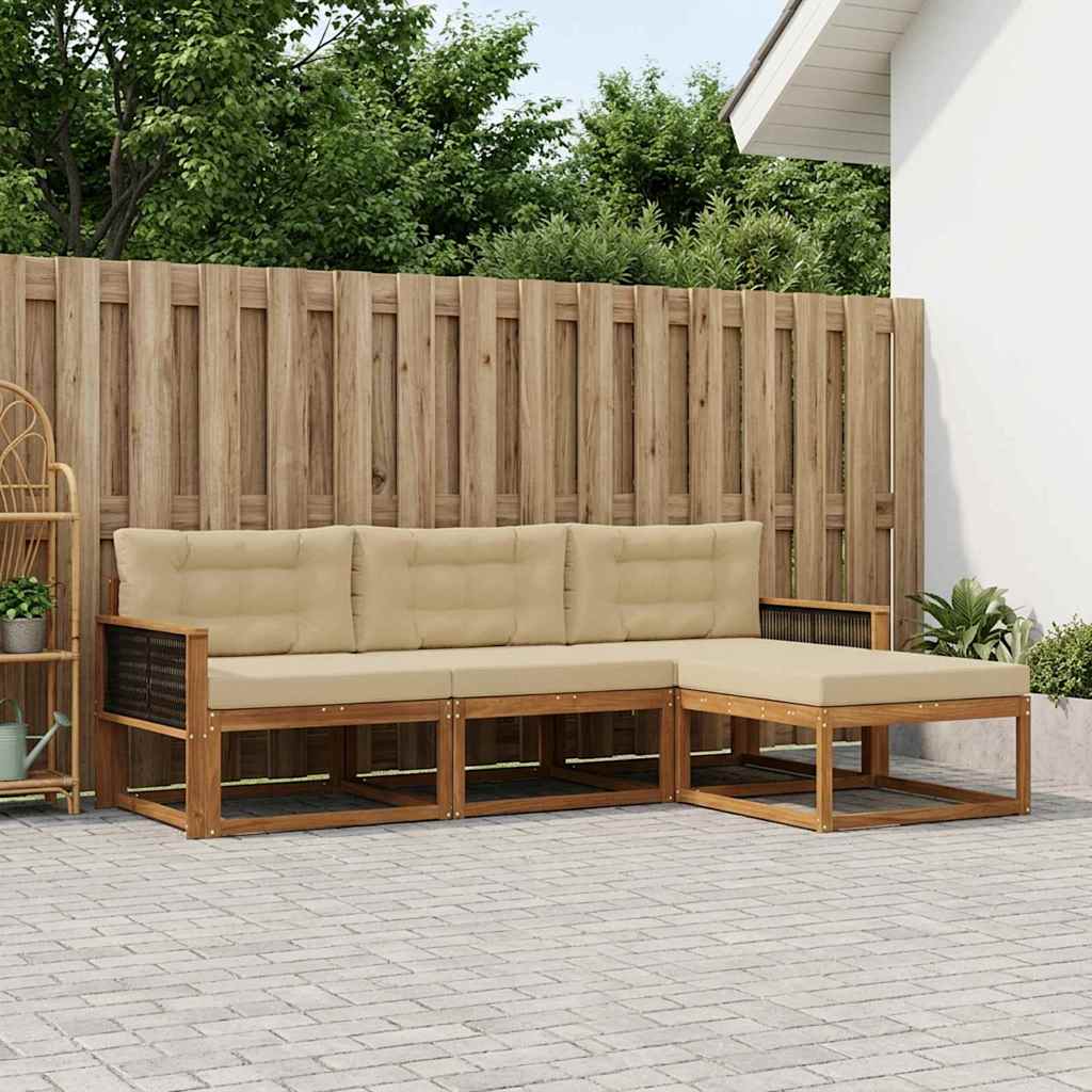 vidaXL Conjunto de sofás de exterior 4 uds. Natural y Beige