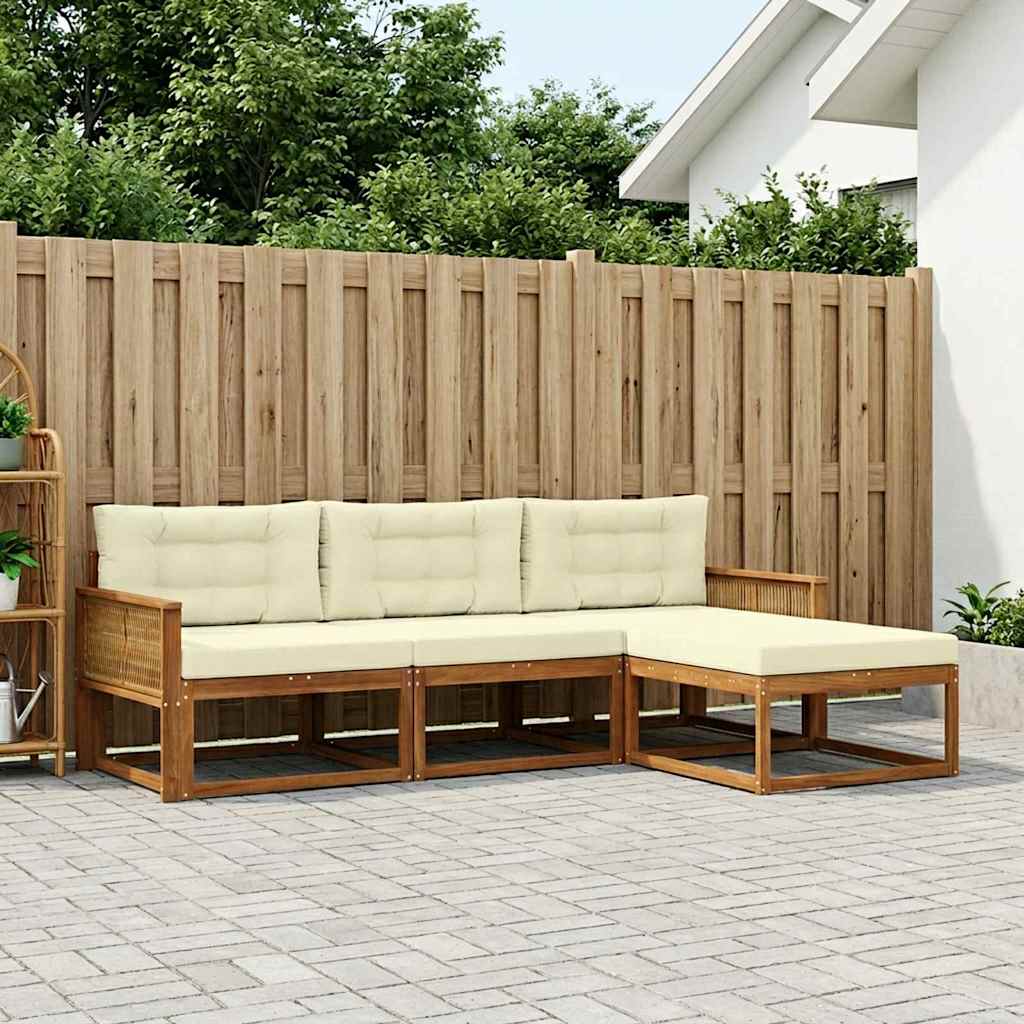 vidaXL Conjunto de sofás de exterior 4 uds. Natural y Crema