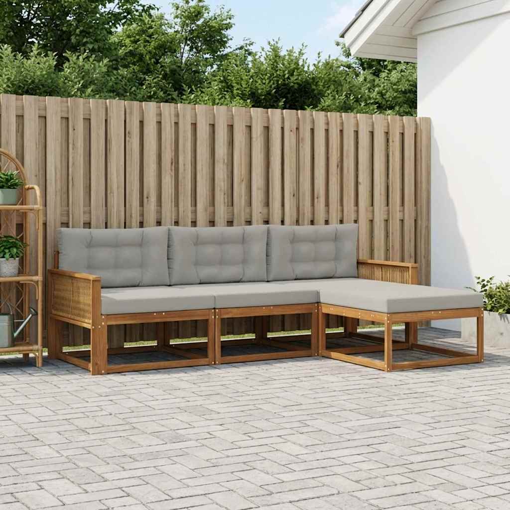 vidaXL Conjunto de sofás de exterior 4 uds. Natural y Gris Claro