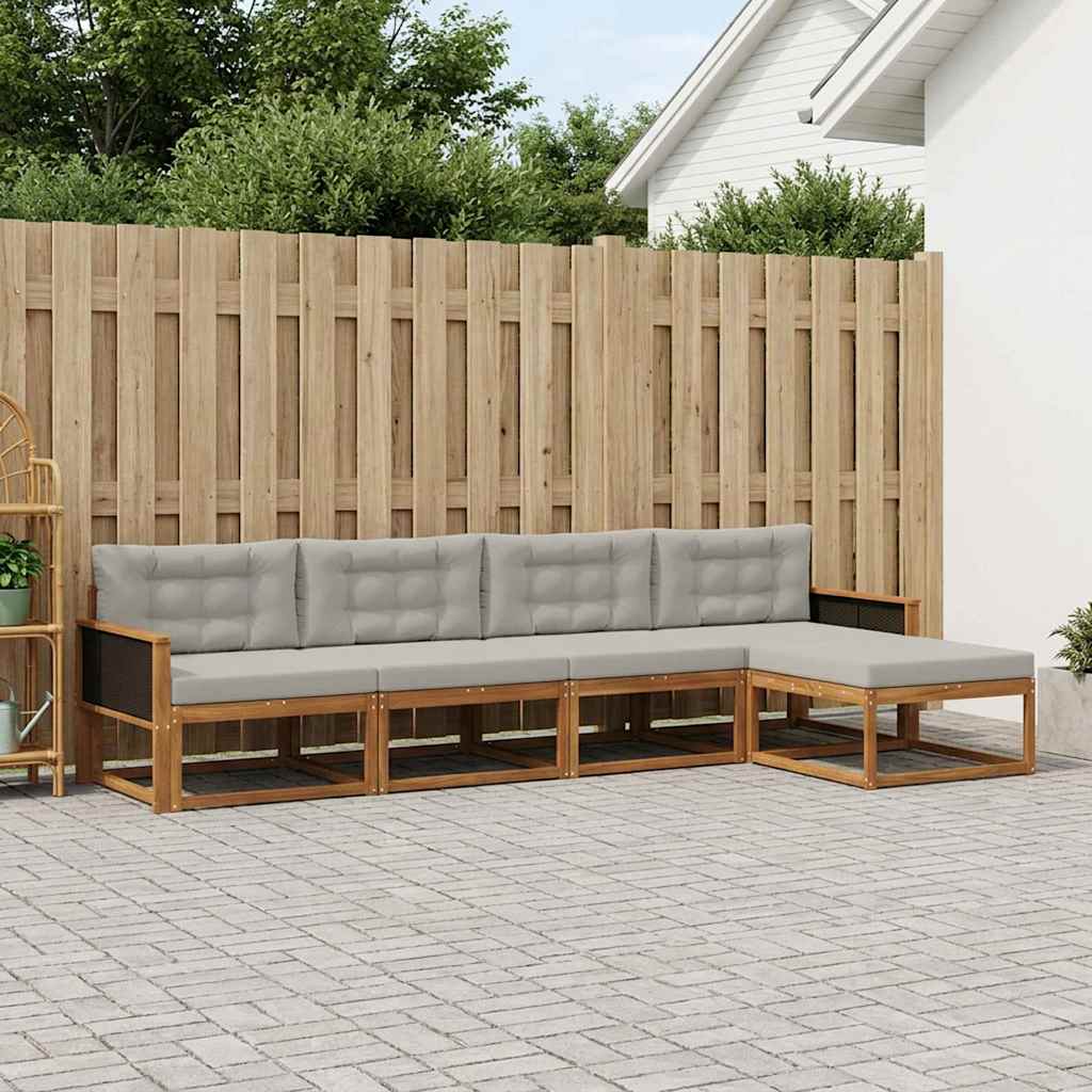 vidaXL Conjunto de sofás de exterior 5 uds. Natural y Gris Claro