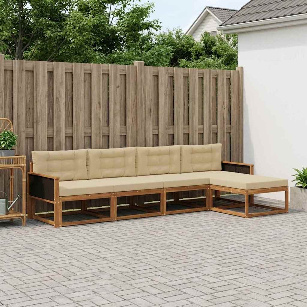 vidaXL Conjunto de sofás de exterior 5 uds. Natural y Beige
