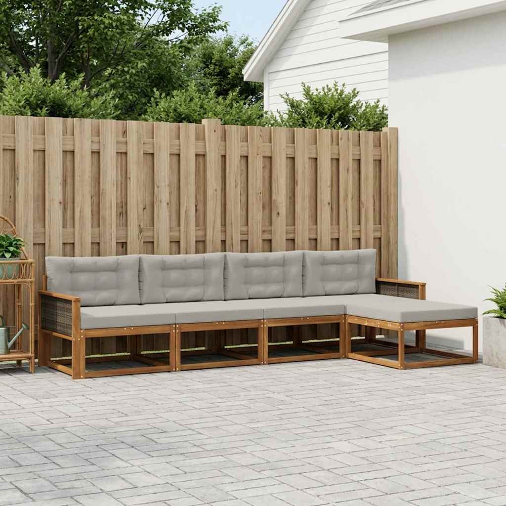 vidaXL Conjunto de sofás de exterior 5 uds. Natural y Gris Claro