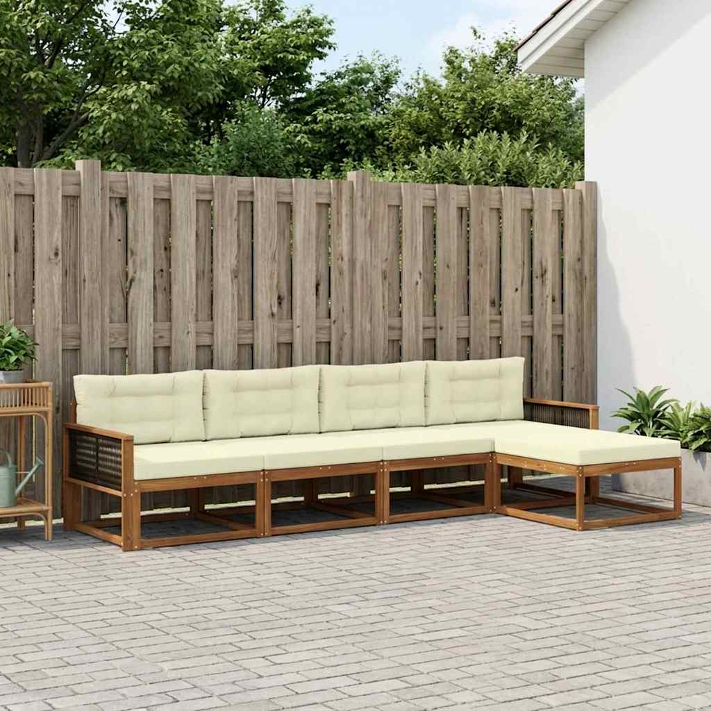 vidaXL Conjunto de sofás de exterior 5 uds. Natural y Crema