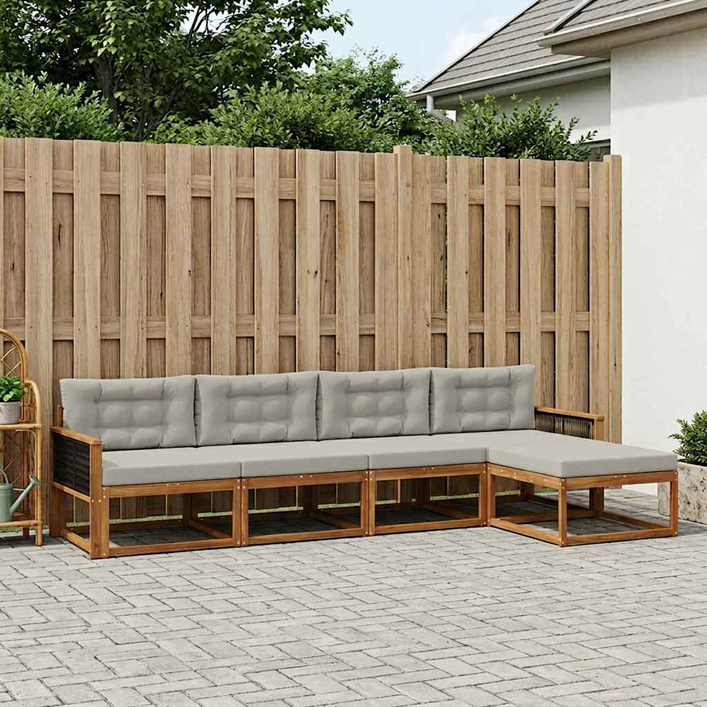 vidaXL Conjunto de sofás de exterior 5 uds. Natural y Gris Claro