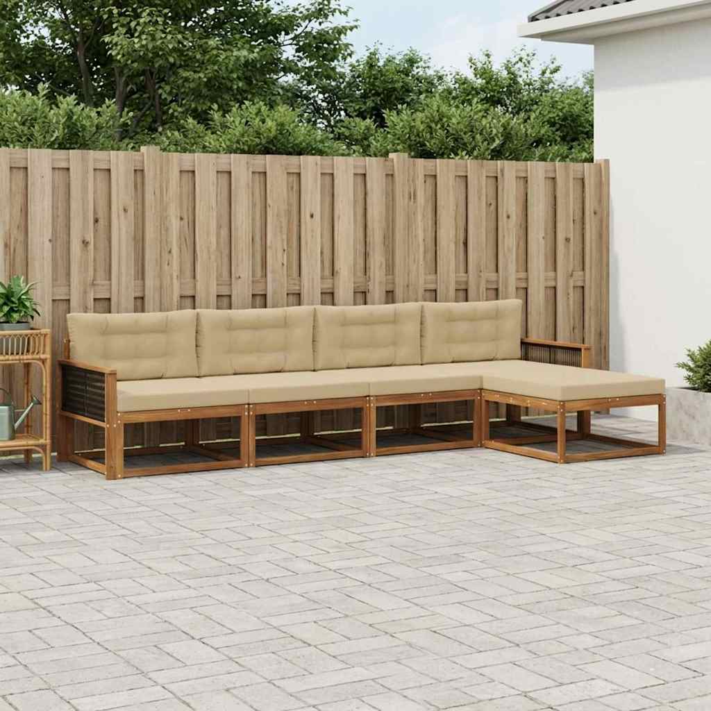 vidaXL Conjunto de sofás de exterior 5 uds. Natural y Beige