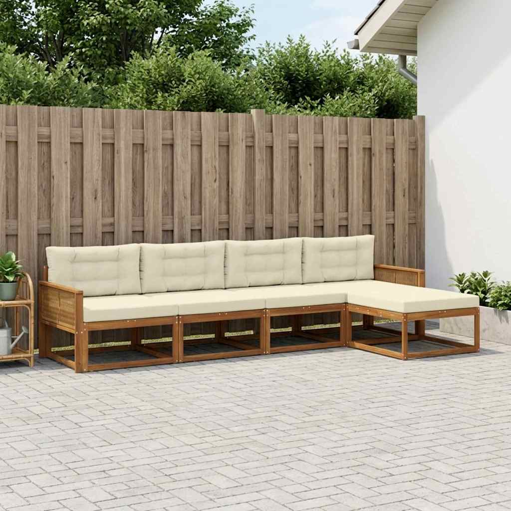 vidaXL Conjunto de sofás de exterior 5 uds. Natural y Crema