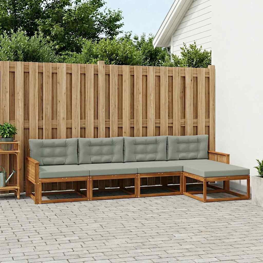 vidaXL Conjunto de sofás de exterior 5 uds. Natural y Gris Claro